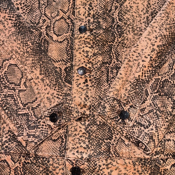 Free People Brown Snake Print Button Front Denim Trucker Jacket - Picture 5 of 13